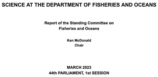 Title page of Report of Standing Committee March 2023 on Fisheries and Oceans Science